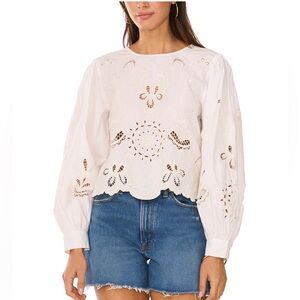 VINCE CAMUTO Women's Lattice-Trim Embroidered Top